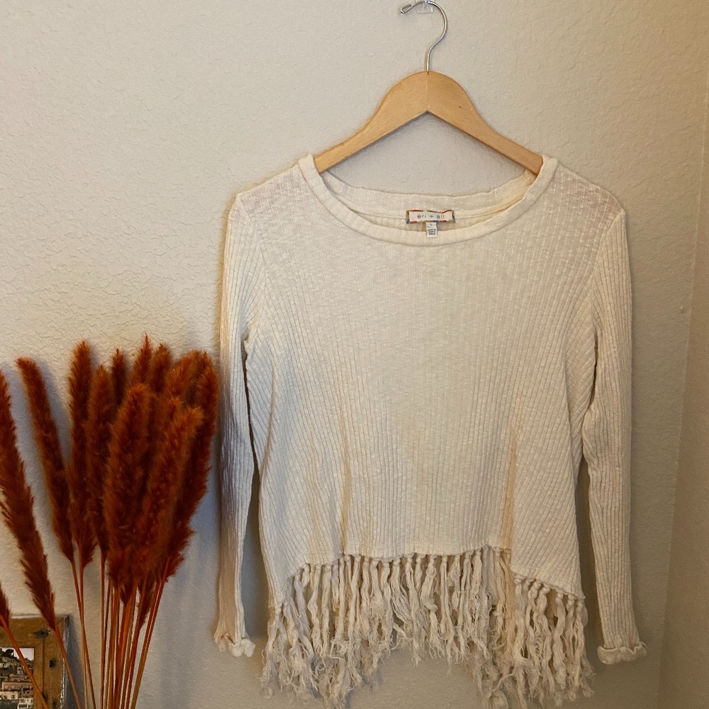 Cream Anthropologie Tassel Sweater